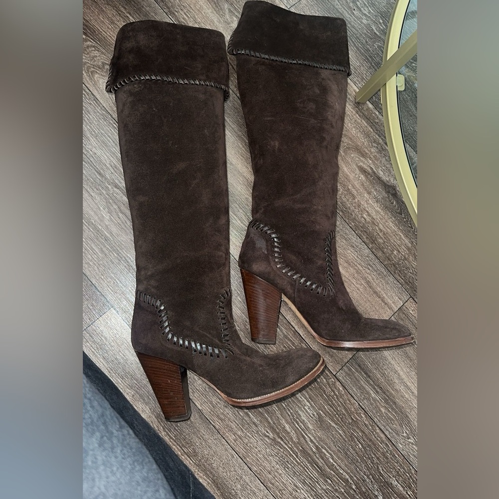 Suede Stitched Knee Boots